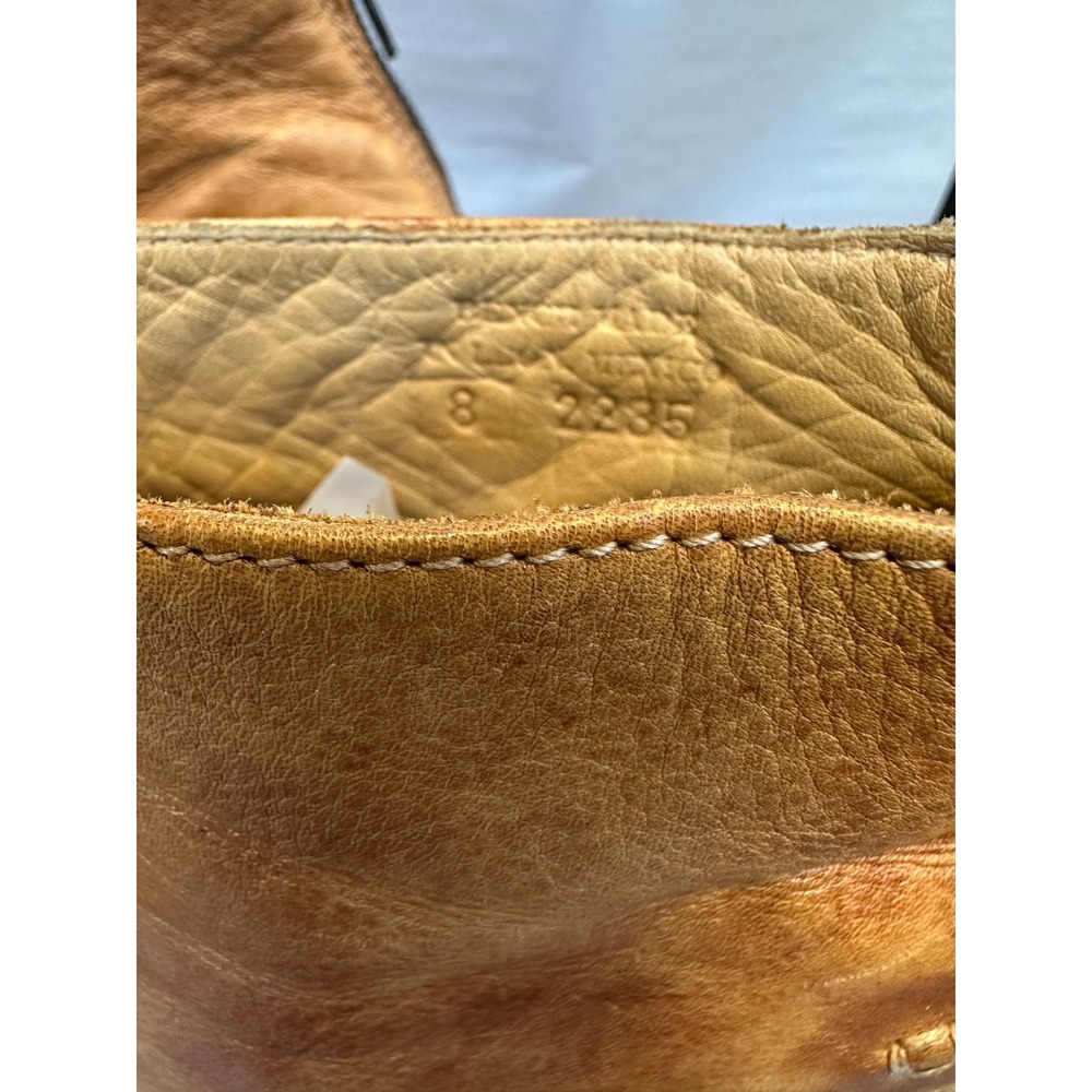 Bed Stu Onset Tan Distressed Leather Peep Toe Ankle Booties Heeled Size 8 Boho - Picture 14 of 16